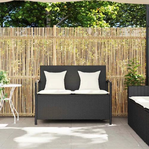  fekete polyrattan kerti tároló pad párnával
