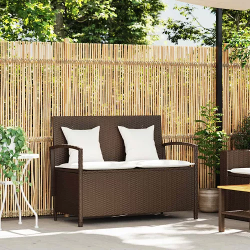  barna polyrattan kerti tárolópad párnával