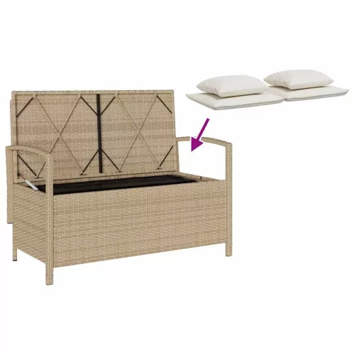  bézs polyrattan kerti tárolópad párnával