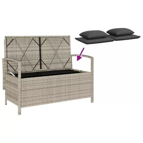  világosszürke polyrattan kerti tárolópad párnával