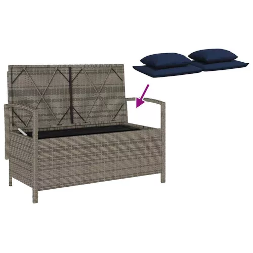  szürke polyrattan kerti tárolópad párnával