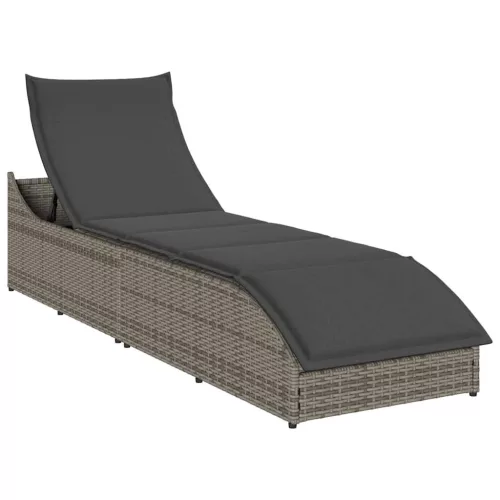  összecsukható napozóágy párnával és tárolóval szürke polyrattan