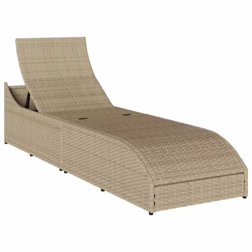  összecsukható napozóágy párnával és tárolóval bézs polyrattan