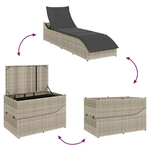 összecsukható napozóágy párnával és tárolóval polyrattan