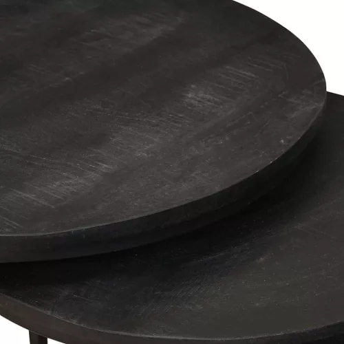  Fészkelt Kávézó Asztalok 3 pcs Fekete Tömör mangófa és acél