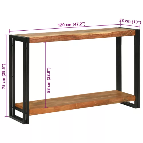  Konzolasztal polcokkal Barna 120 x 33 x 75 cm tömör akácfa