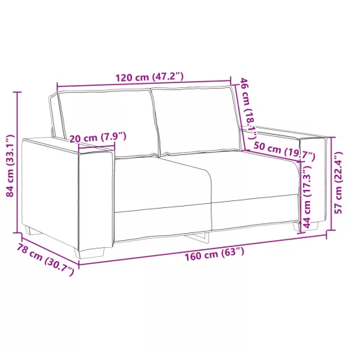  Kétszemélyes kanapé Fekete 120 cm Műbőr