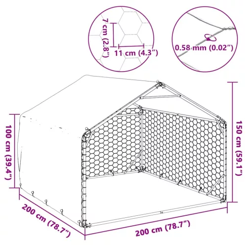  Kültéri kutyafuttató fedezékkel 2x2x1,5 m horganyzott acélból