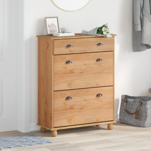  Cipőtároló ASKIM" 85x35x108 cm Tömör Fenyő"