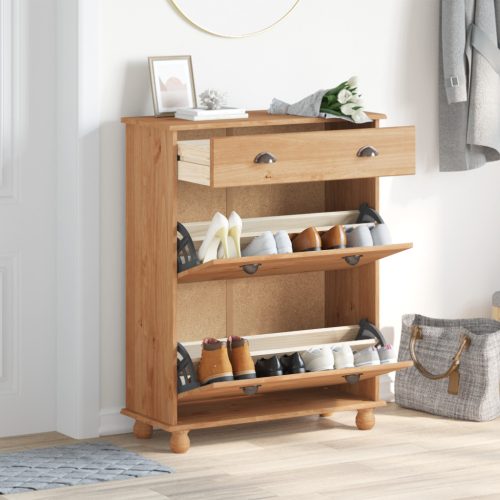  Cipőtároló ASKIM" 85x35x108 cm Tömör Fenyő"