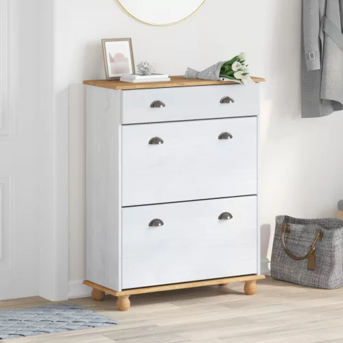  cipőszekrény ASKIM Fehér 85x35x108 cm tömör fenyőből