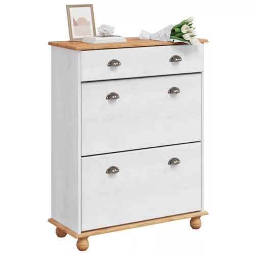  cipőszekrény ASKIM Fehér 85x35x108 cm tömör fenyőből