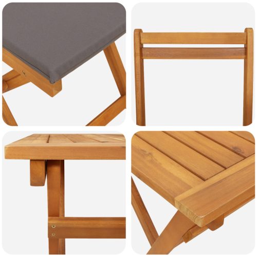  5 Darabos Összecsukható Bistro Szett Párnákkal Tömör Fa Akác