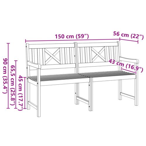  Kerti Pad 150x56x90 cm Tömör Akácfából
