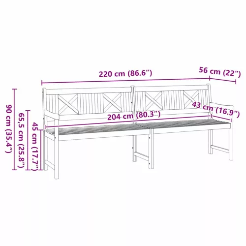  Kerti pad Barna 220 x 56 x 90 cm Tömör Akácfa