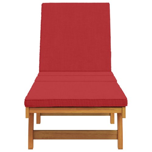  Napozóágy Kerekekkel és Párnával - Piros, Tömör Fa