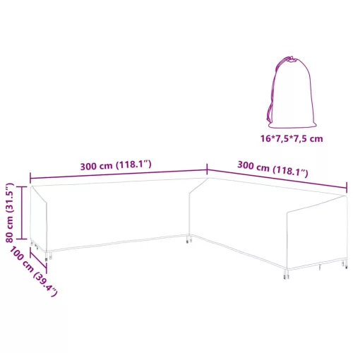  Kültéri bútorhuzat Fekete 300 x 300 x 80 cm 420D Oxford Szövet