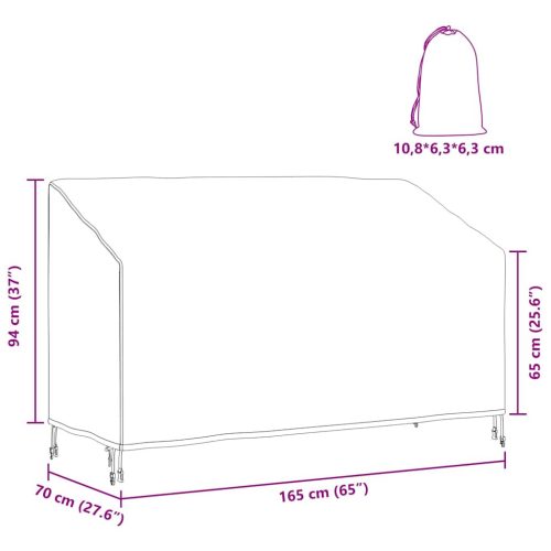  Kerti Pad Borító Fekete 165 x 70 x 65 / 94 cm 210D szövet