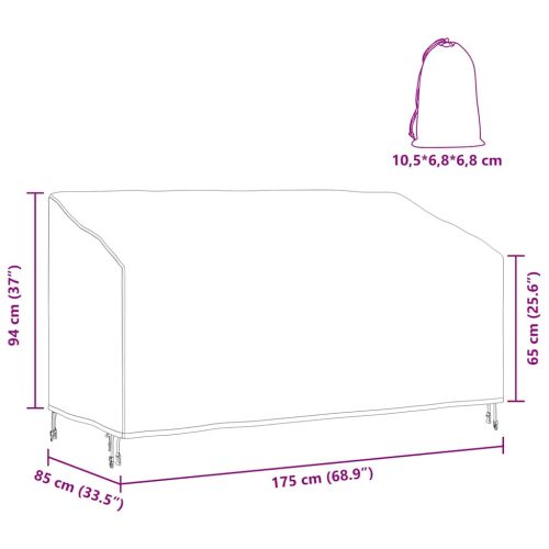  Kerti Pad Borító Fekete 175 x 85 x 65 / 94 cm 210D szövet