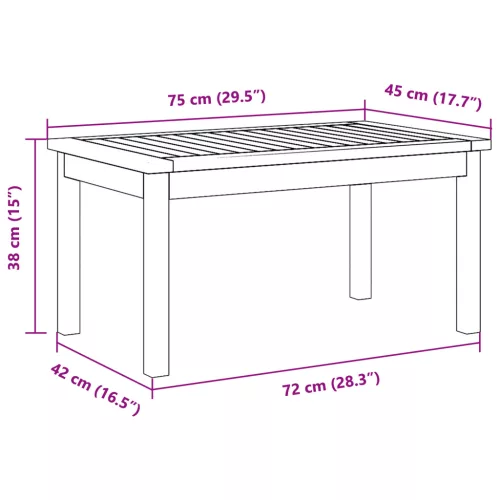  Kávézóasztal 75x40x38 cm Tömör akácfából