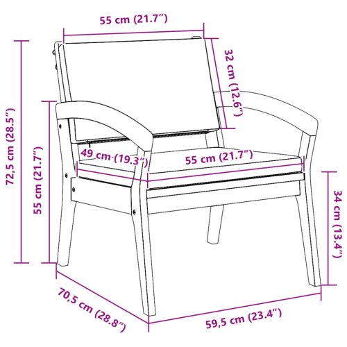  Kerti Székek 2 db 59,5x70,5x72,5 cm Tömör Akác Fából