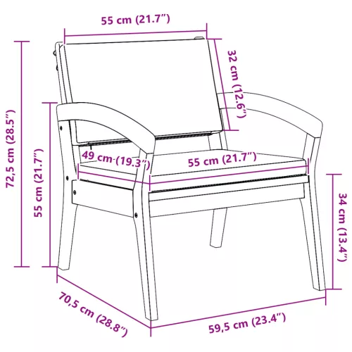  Kerti székek 2 db 59,5x70,5x72,5 cm Tömör akácfából