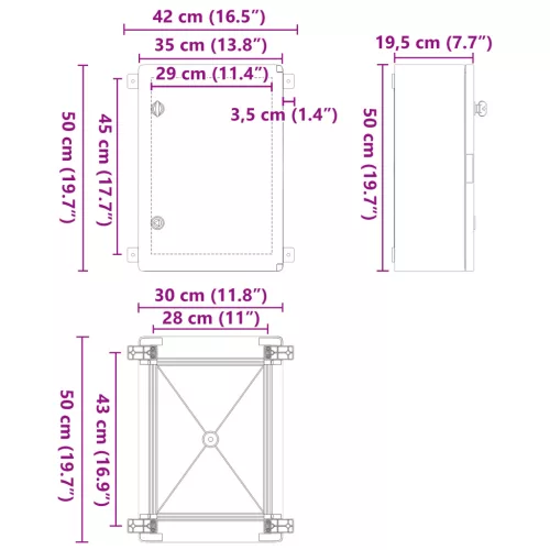  Vezérlőszekrény IP65 Vízálló Szürke 35x19,5x50 cm ABS Műanyag