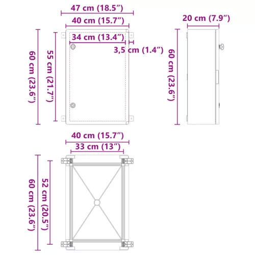  Vezérlőszekrény IP65 Vízálló Szürke 40x20x60 cm ABS Műanyag