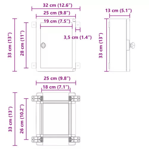  Vezérlőszekrény IP65 Vízálló Szürke 25x13x33 cm ABS Műanyag