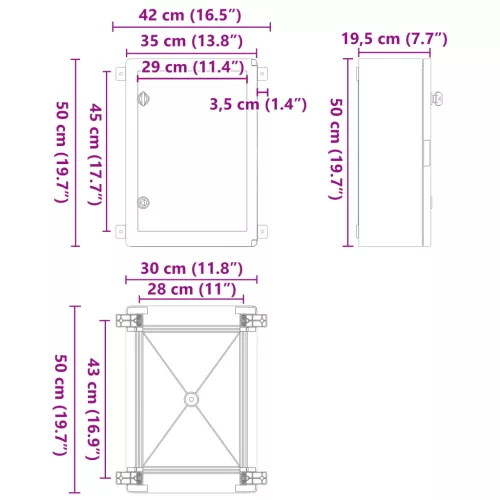  Vezérlőszekrény IP65 Vízálló Szürke 35x19,5x50 cm ABS Műanyag
