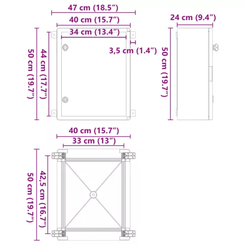  Vezérlőszekrény IP65 Vízálló Szürke 40x24,5x50 cm ABS Műanyag