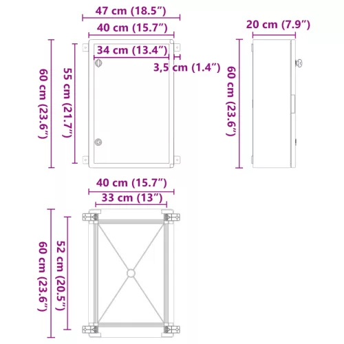  Vezérlőszekrény IP65 Vízálló Szürke 40x20x60 cm ABS Műanyag
