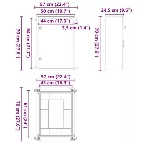  Vezérlőszekrény IP65 Vízhatlan Szürke 50x24,5x70 cm ABS Műanyag