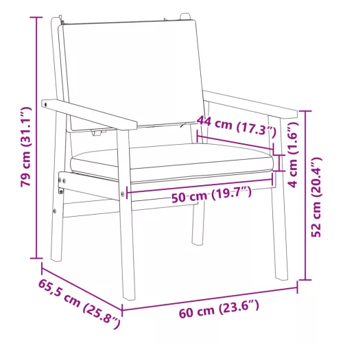  Kerti székek 2 db párnával Tömör akácfából