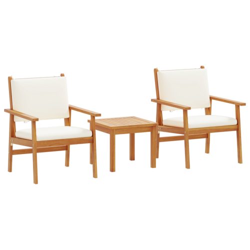  3 darabos kert-bisztró szett párnákkal, tömör akácfából