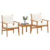  3 darabos kert-bisztró szett párnákkal, tömör akácfából