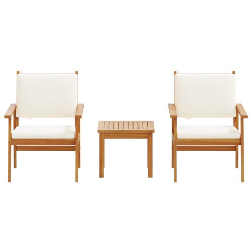  3 darabos kert-bisztró szett párnákkal, tömör akácfából