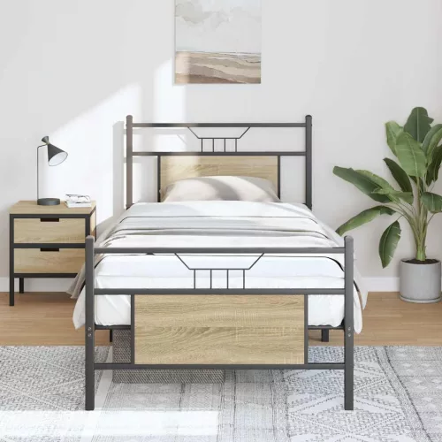  sonoma tölgy színű szerelt fa ágykeret matrac nélkül 90x190 cm