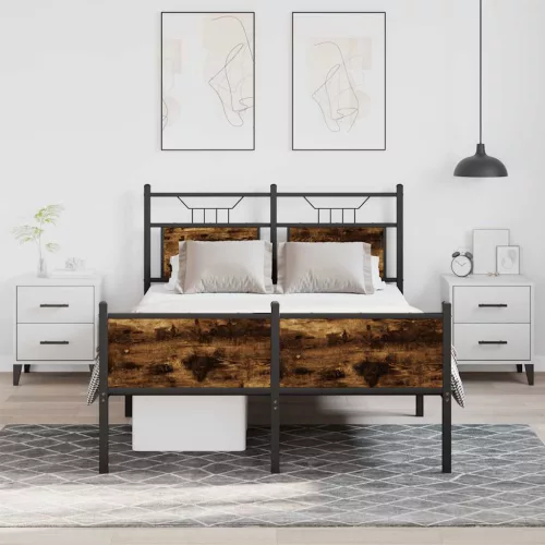  füstös tölgy színű szerelt fa ágykeret matrac nélkül 120x190 cm