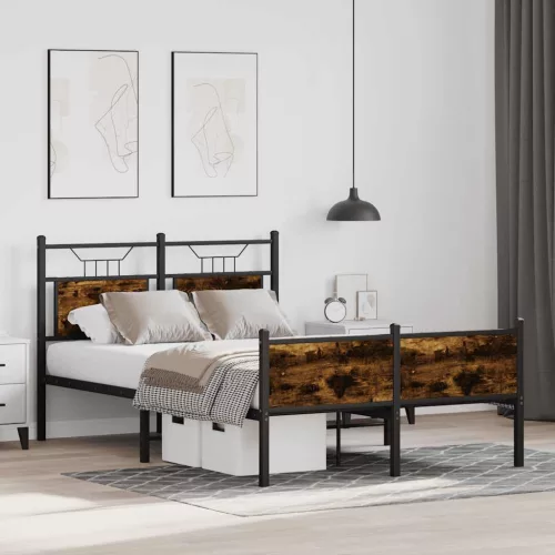  füstös tölgy színű szerelt fa ágykeret matrac nélkül 120x190 cm