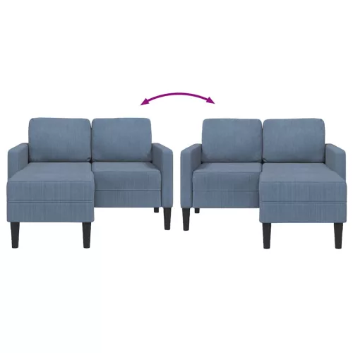  kék vászon 2 üléses kanapé L-alakú kanapéval 125 cm