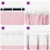  Fekete Függöny Gyűrűkkel 2 pcs Babarózsaszín 260 x 140 cm