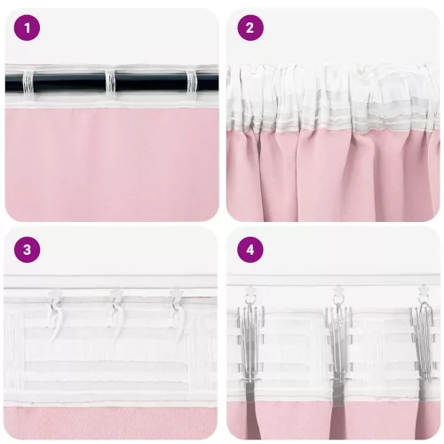  Fekete Függöny Gyűrűkkel 2 pcs Babarózsaszín 260 x 140 cm