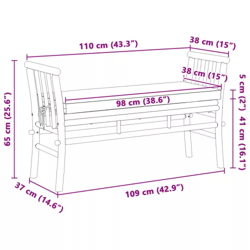  Kerti pad párnával, 110 cm Bambusz