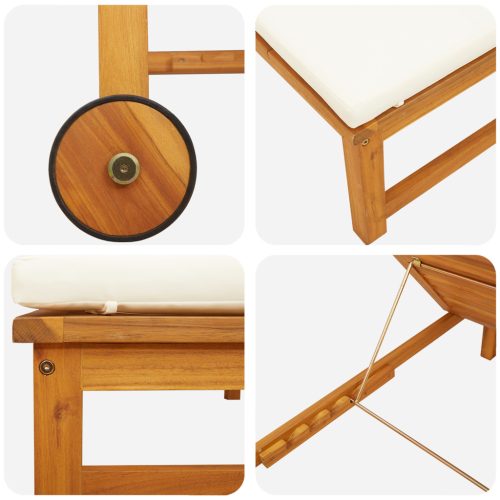  napozóágy krém párnával szilárd akácfából