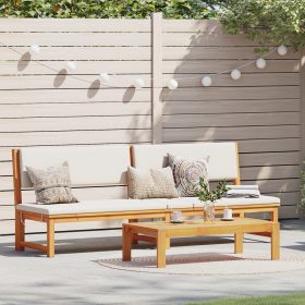    Napozóágy 3 az 1-ben, krém színű párnákkal, masszív akác fából