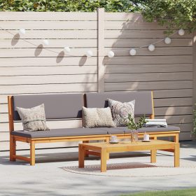    Napozóágy 3 az 1-ben funkcióval világosszürke párnákkal tömör akáciából