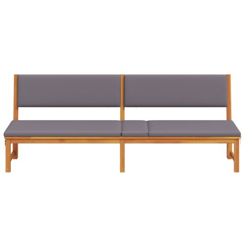  Napozóágy 3 az 1-ben funkcióval világosszürke párnákkal tömör akáciából