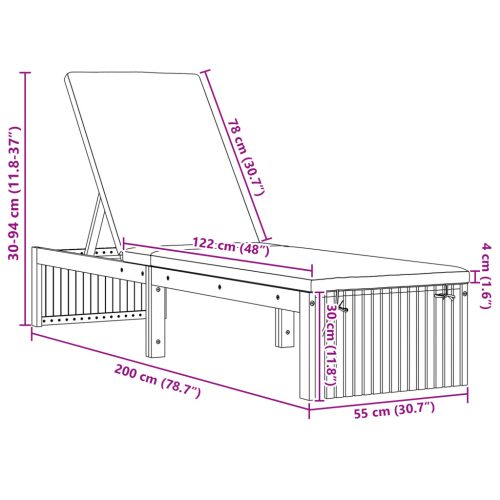  Pihenőágy Párnával 200x55x30 cm Tömör Akácfából