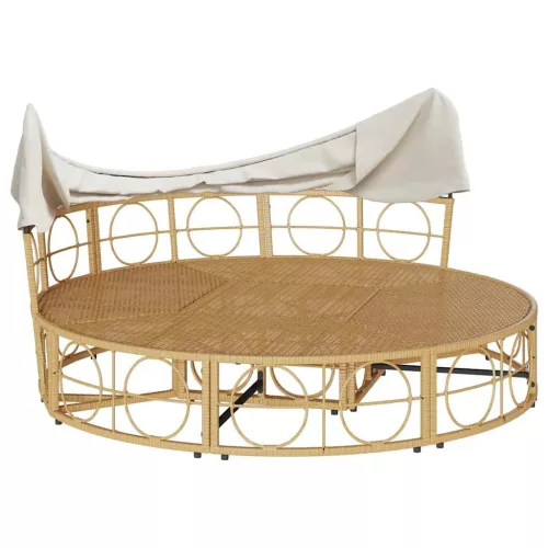  polyrattan kültéri napozóágy napellenzővel és párnákkal